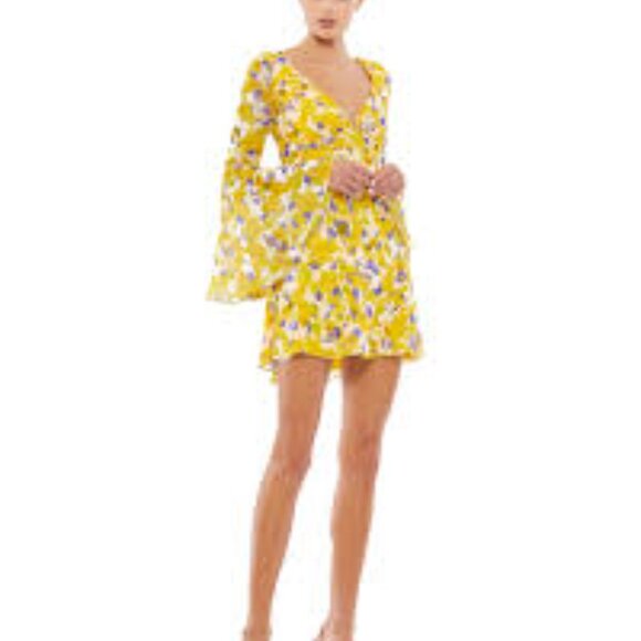 IEENA For Mac Duggal Size O Floral Bell Sleeve 70207 V-Neck Dress NEW Boho